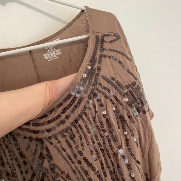 LANE BRYANT Plus Size Solid Brown Sequin Embellished Short Sleeve Blouse 22 / 24 - Picture 4 of 15